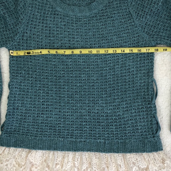 Knox Rose Floral Cream Lace Hem Green Loose Knit Cottagecore Sweater Sz M - Picture 5 of 8